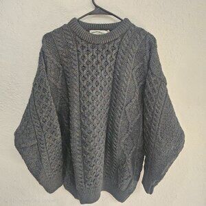 Aran Crafts Irish Fisherman Sweater | 100% Wool Cable Knit | Blue-Green Fleck |